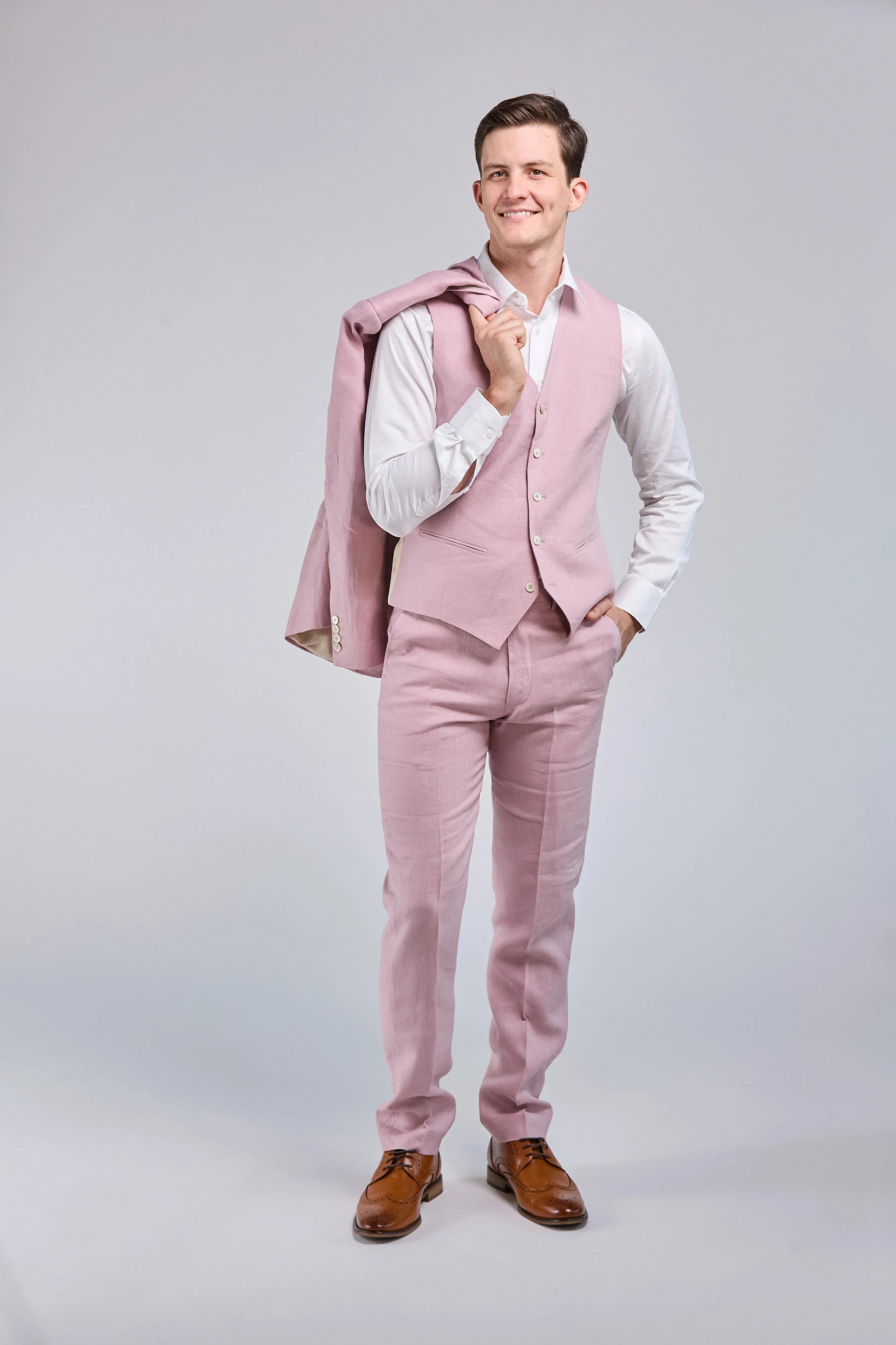 Pink Linen 3 Piece Suit
