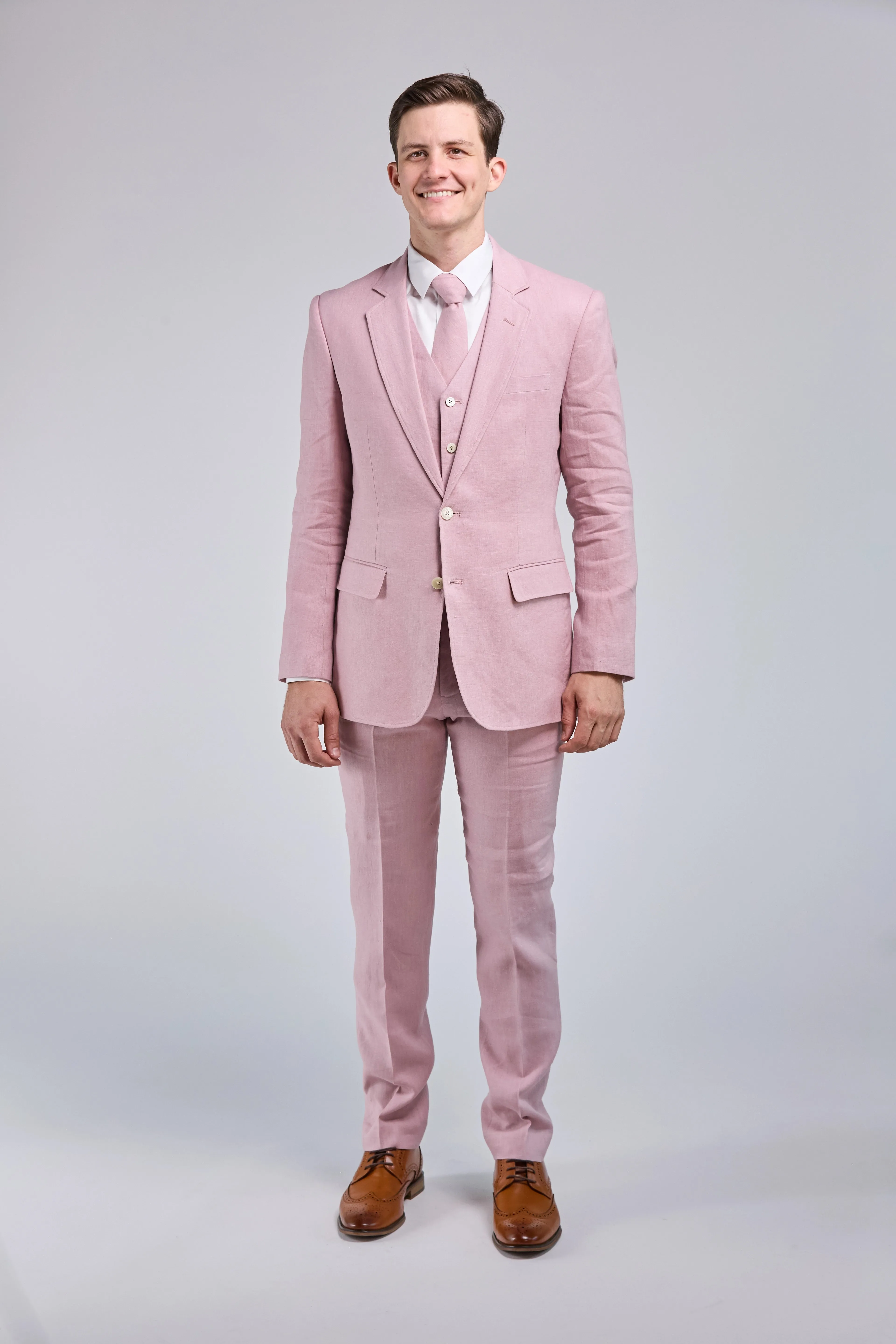 Pink Linen 3 Piece Suit