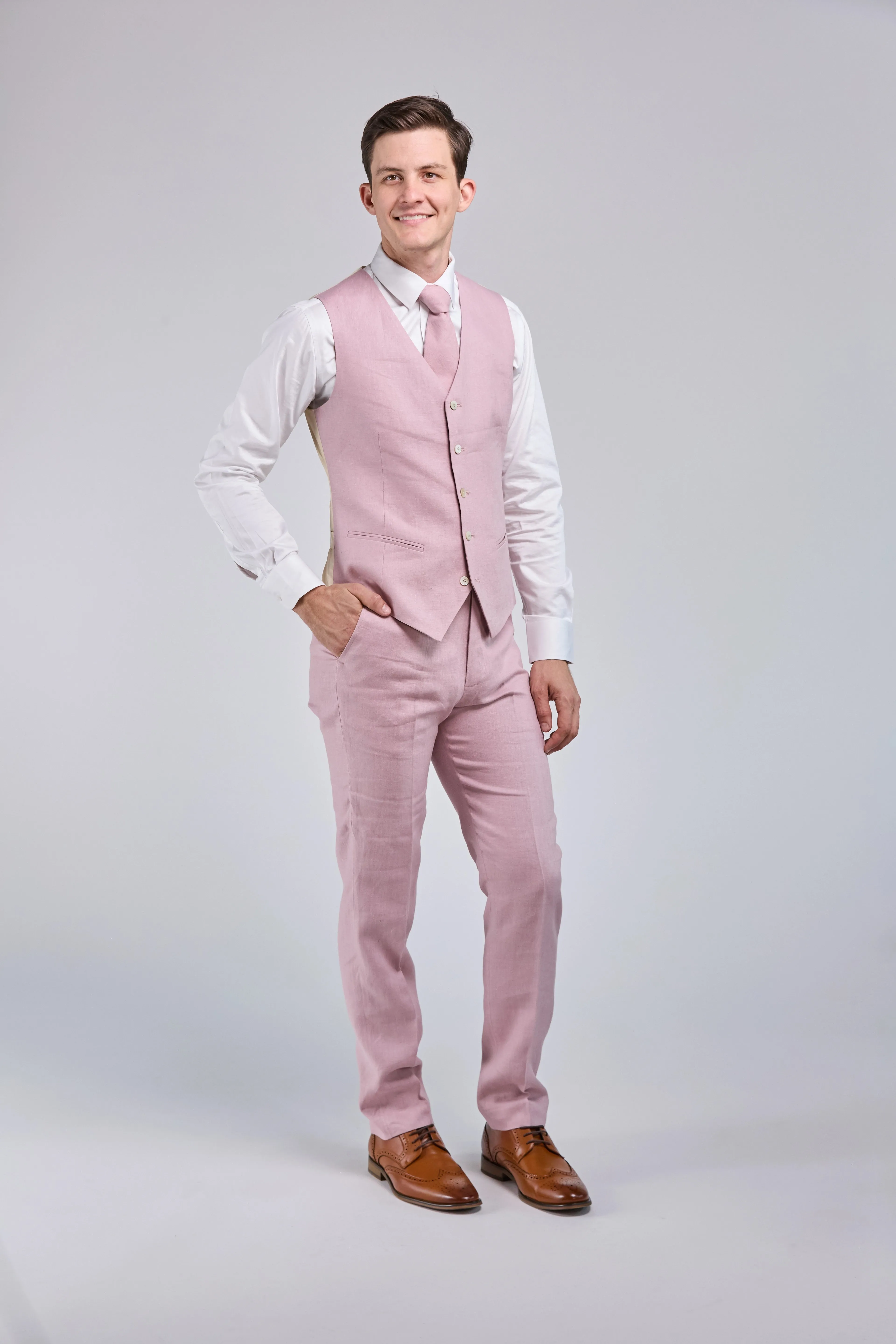 Pink Linen 3 Piece Suit