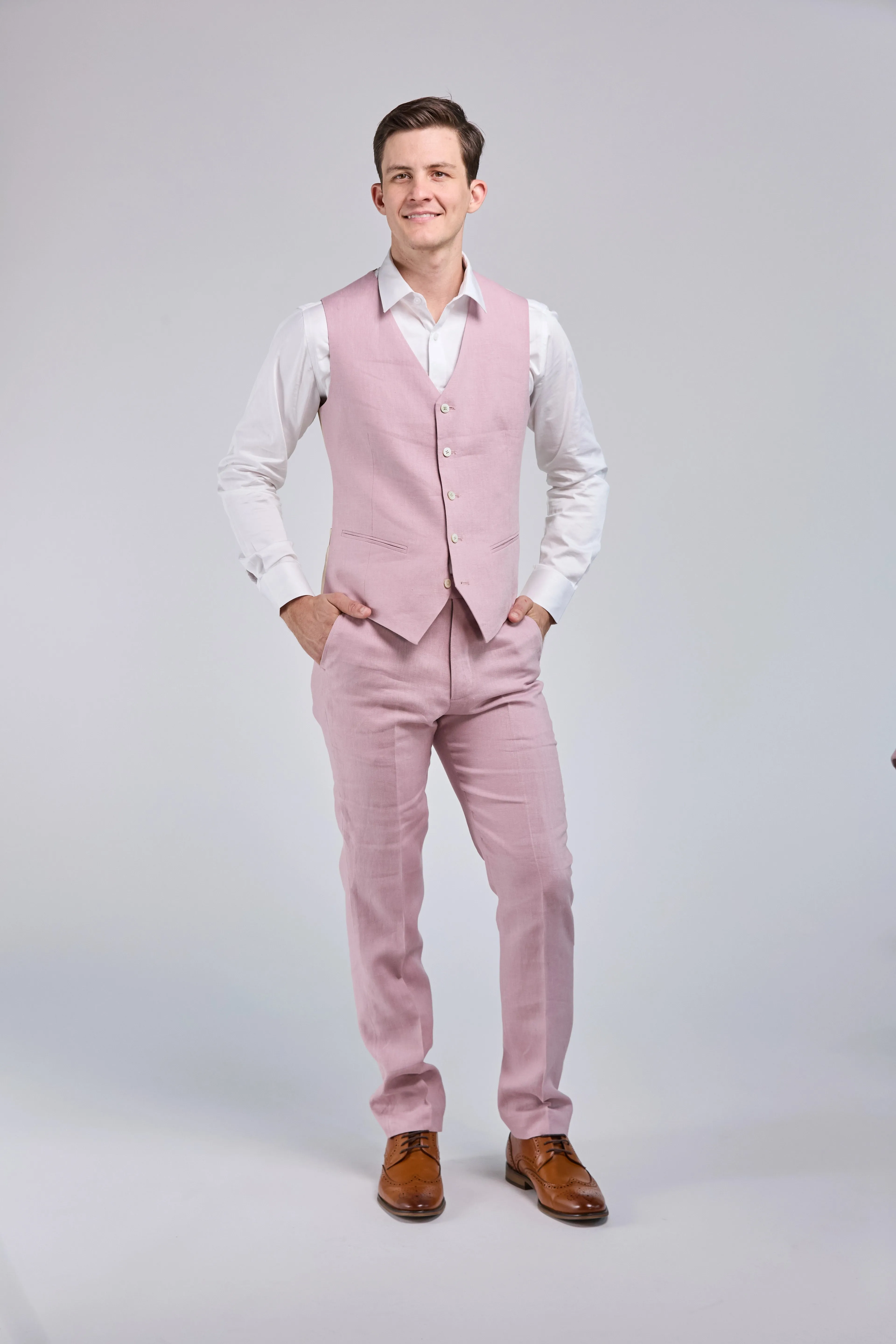 Pink Linen 3 Piece Suit