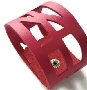 pink Reclaimed Leather wrist Band. The Self Empowering cuff Bracelet. Reurposed