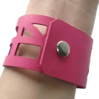 pink Reclaimed Leather wrist Band. The Self Empowering cuff Bracelet. Reurposed