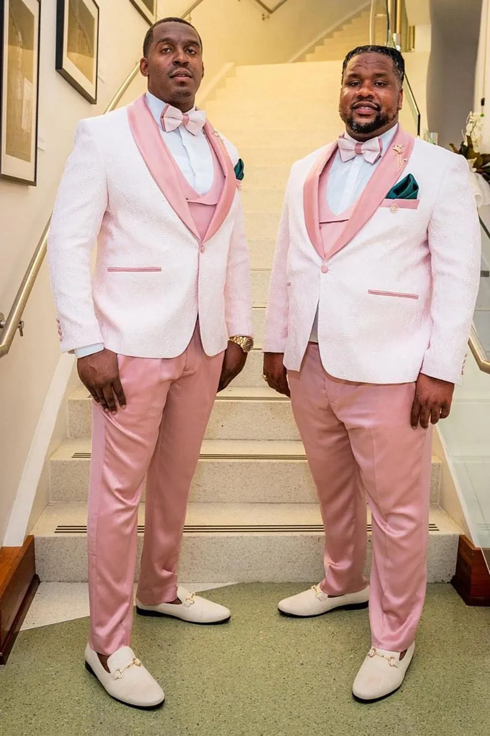 Pink Shawl Lapel Wedding Party 2 Piece Men's Suit Blazer Pants