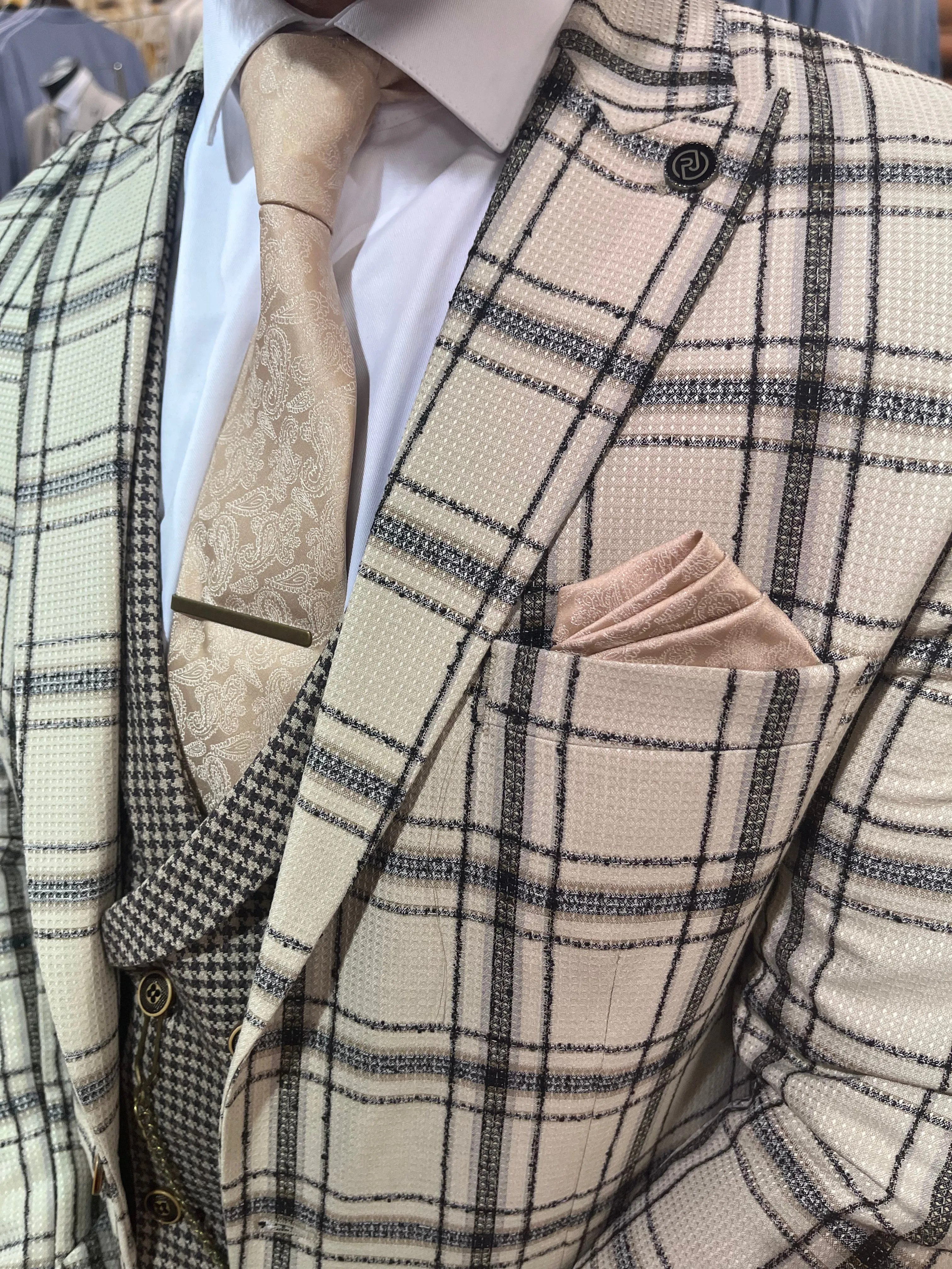 Pirlo - Cream/Black 3 Piece Suit