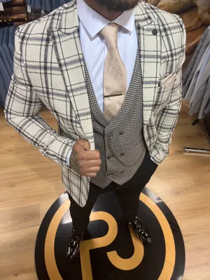Pirlo - Cream/Black 3 Piece Suit