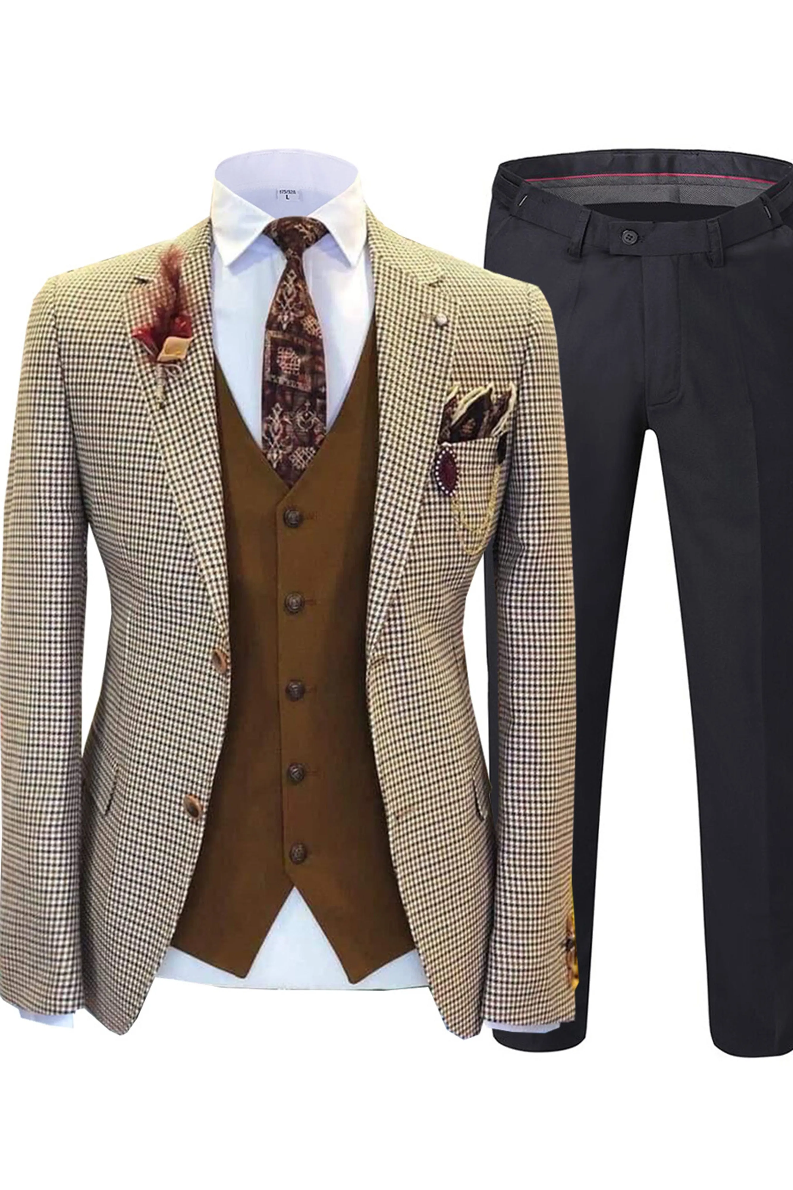 Plaid Tweed Slim Fit Men's Suit 3 Pieces Men's Suits