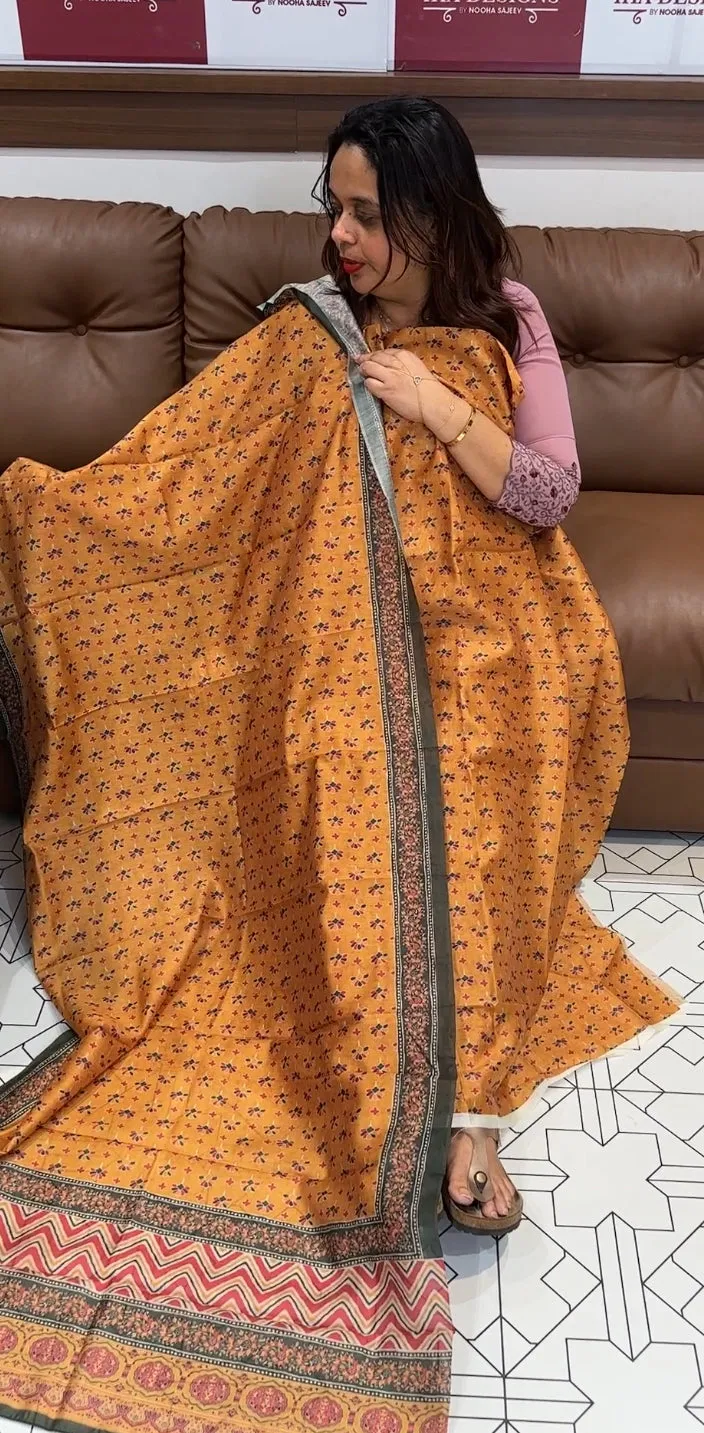 PRINTED CHANDERI UNSTITCHED SALWAR SUITS  - IHA 13892