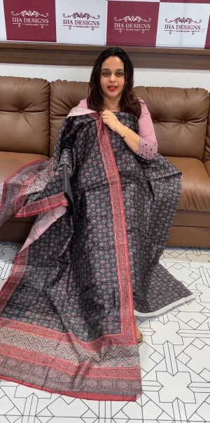 PRINTED CHANDERI UNSTITCHED SALWAR SUITS  - IHA 13892