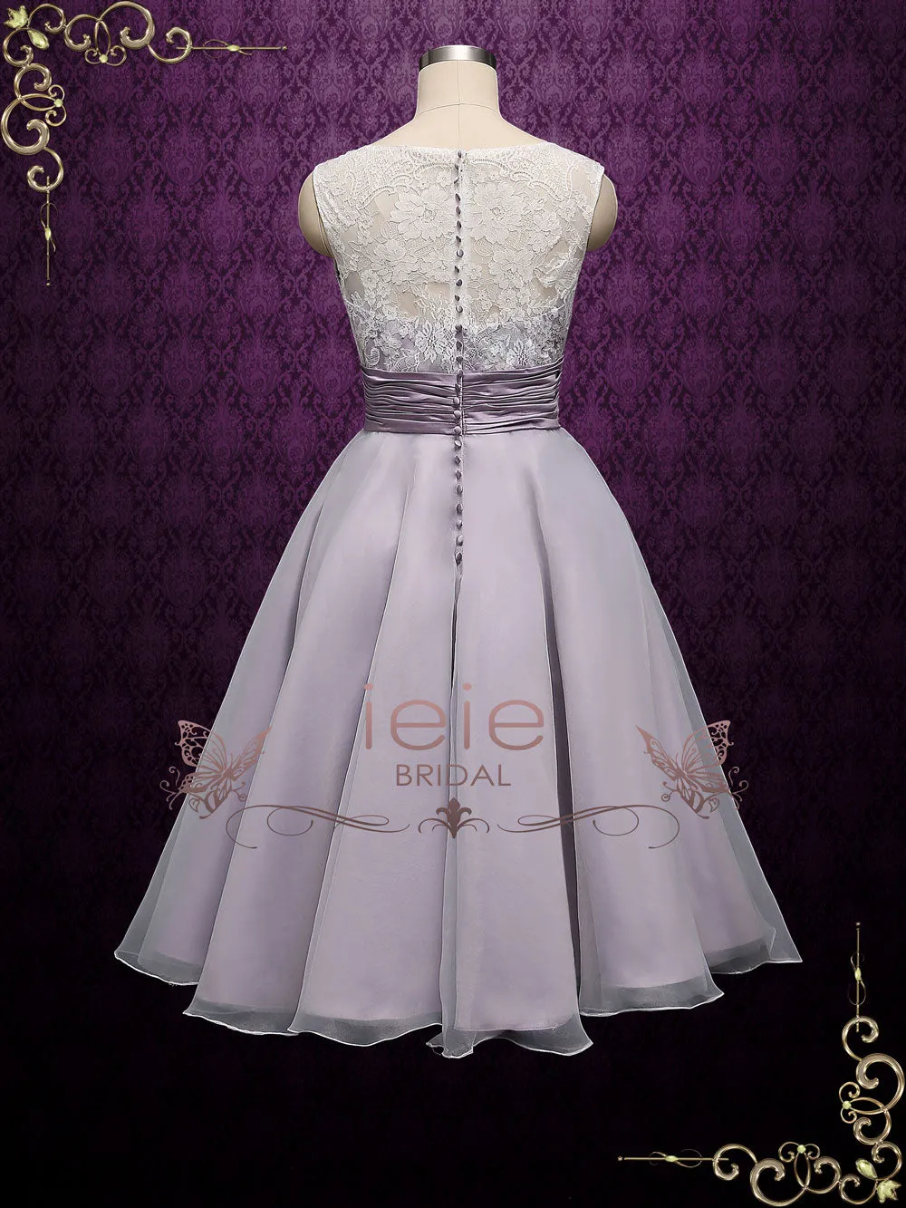 Purple Short Retro Tea Length Lace Wedding Dress BREE