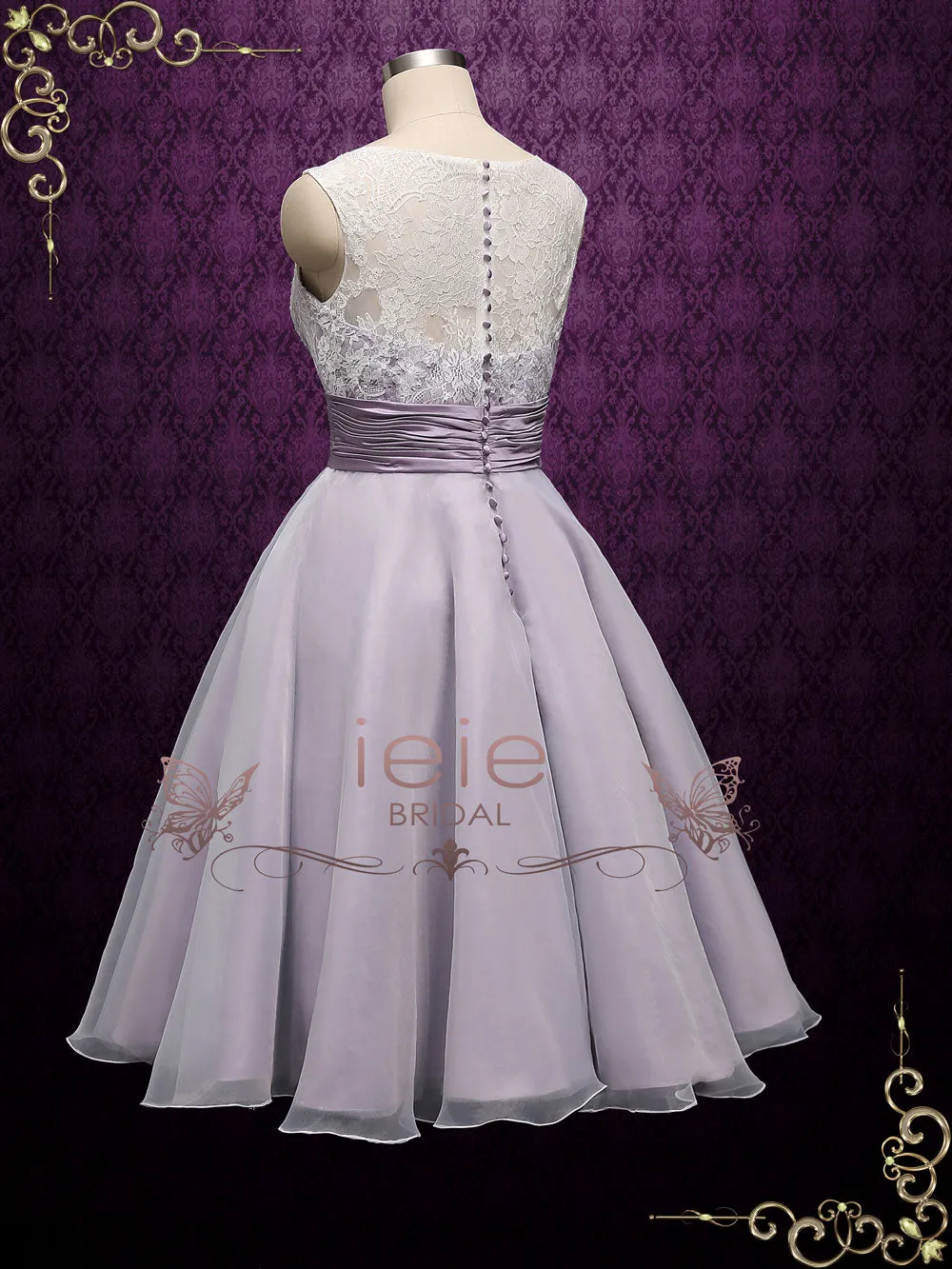 Purple Short Retro Tea Length Lace Wedding Dress BREE