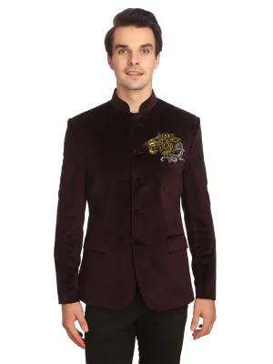 Purple Velvet Bandhgala with Gold Embroidery