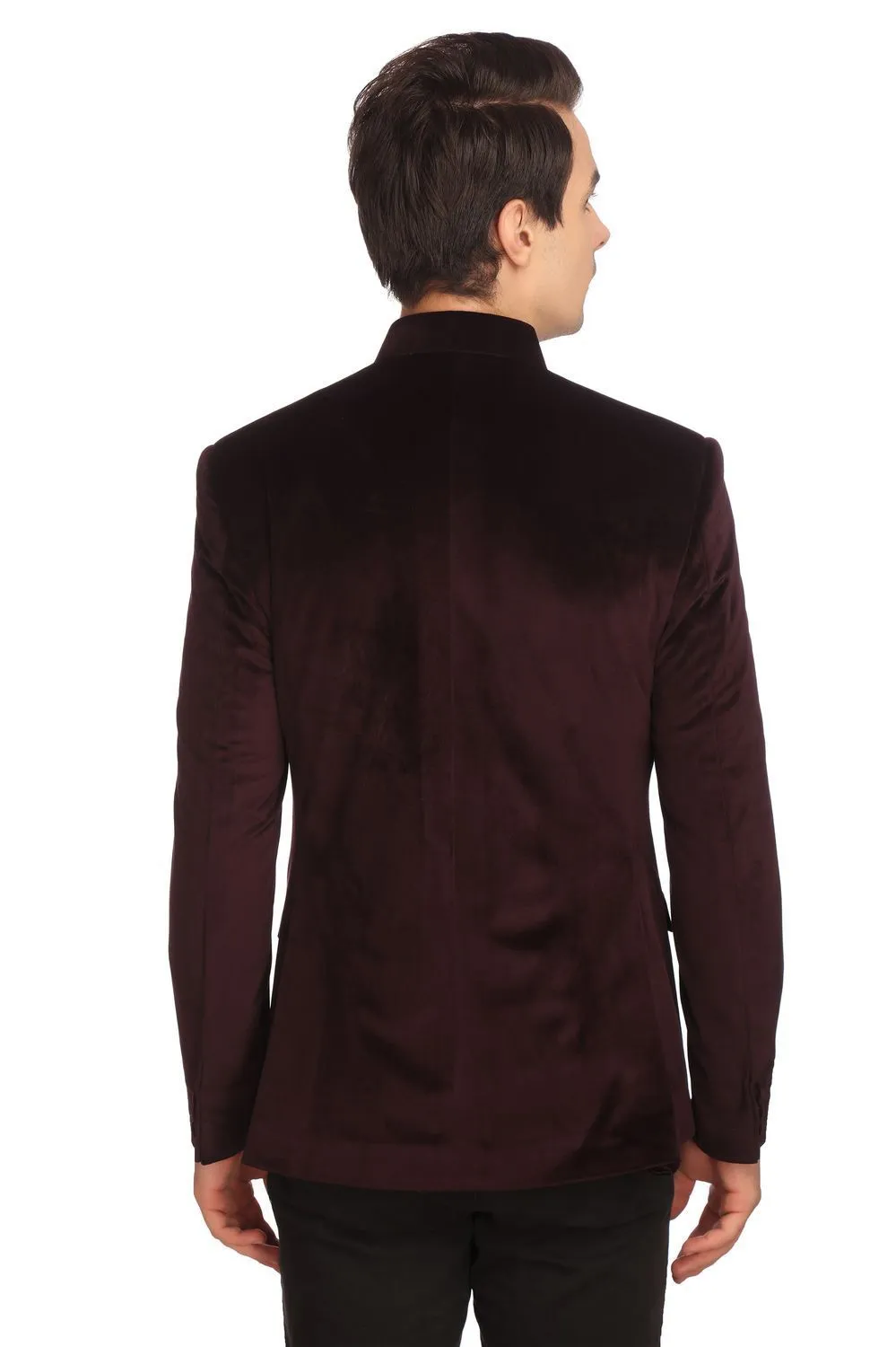 Purple Velvet Bandhgala with Gold Embroidery