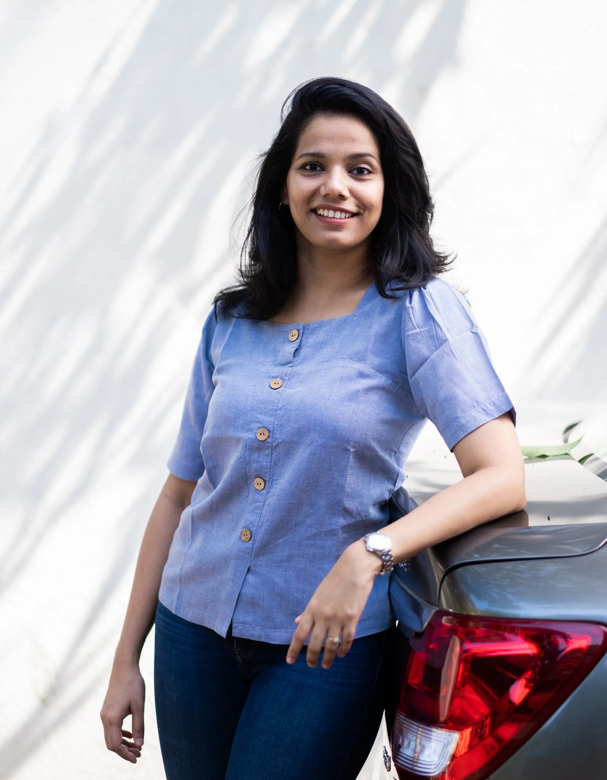 "Iris" Blue Shirt top in Linen Lyocell