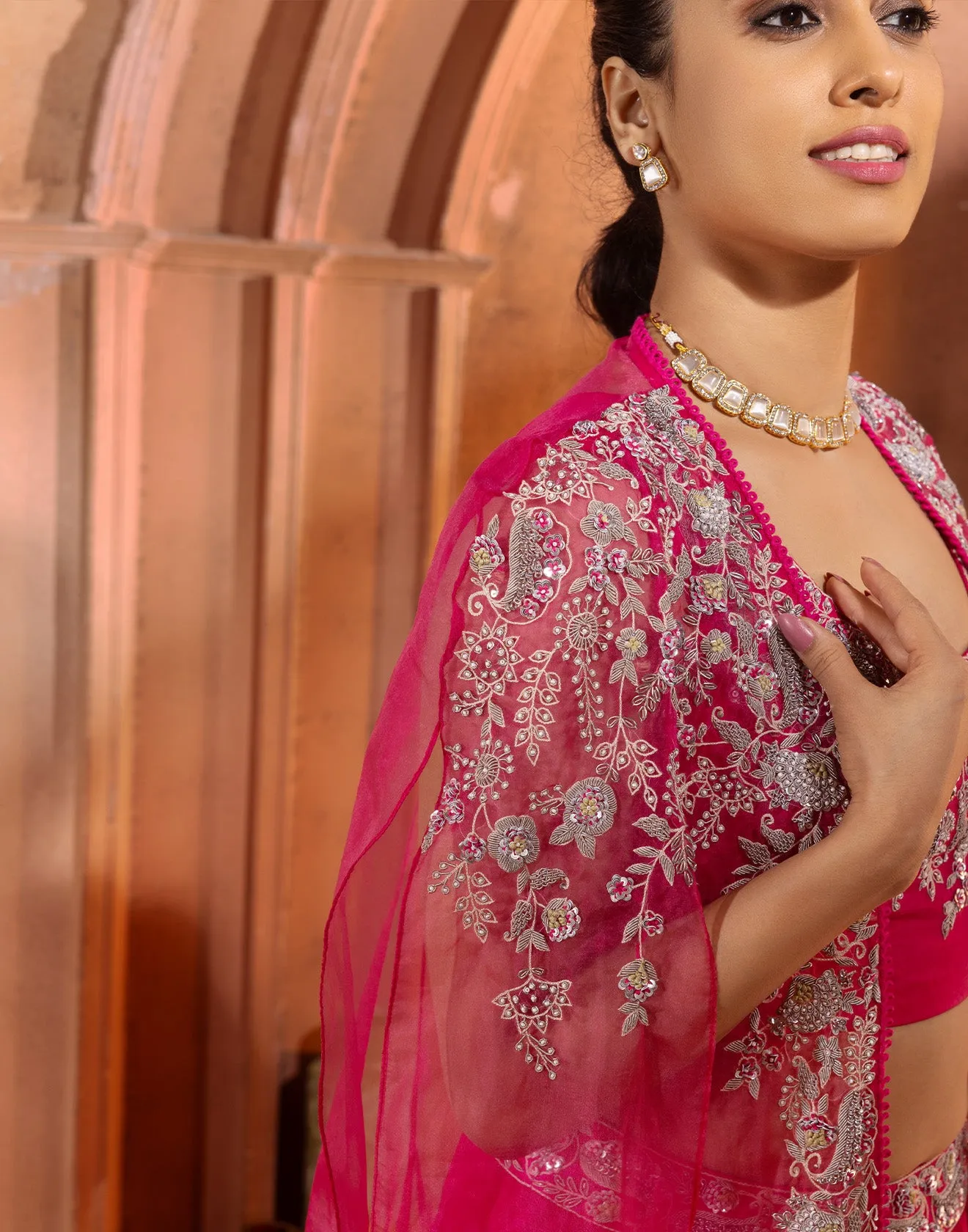 Raspberry Pink Embellished Festive Indo-Western Suit