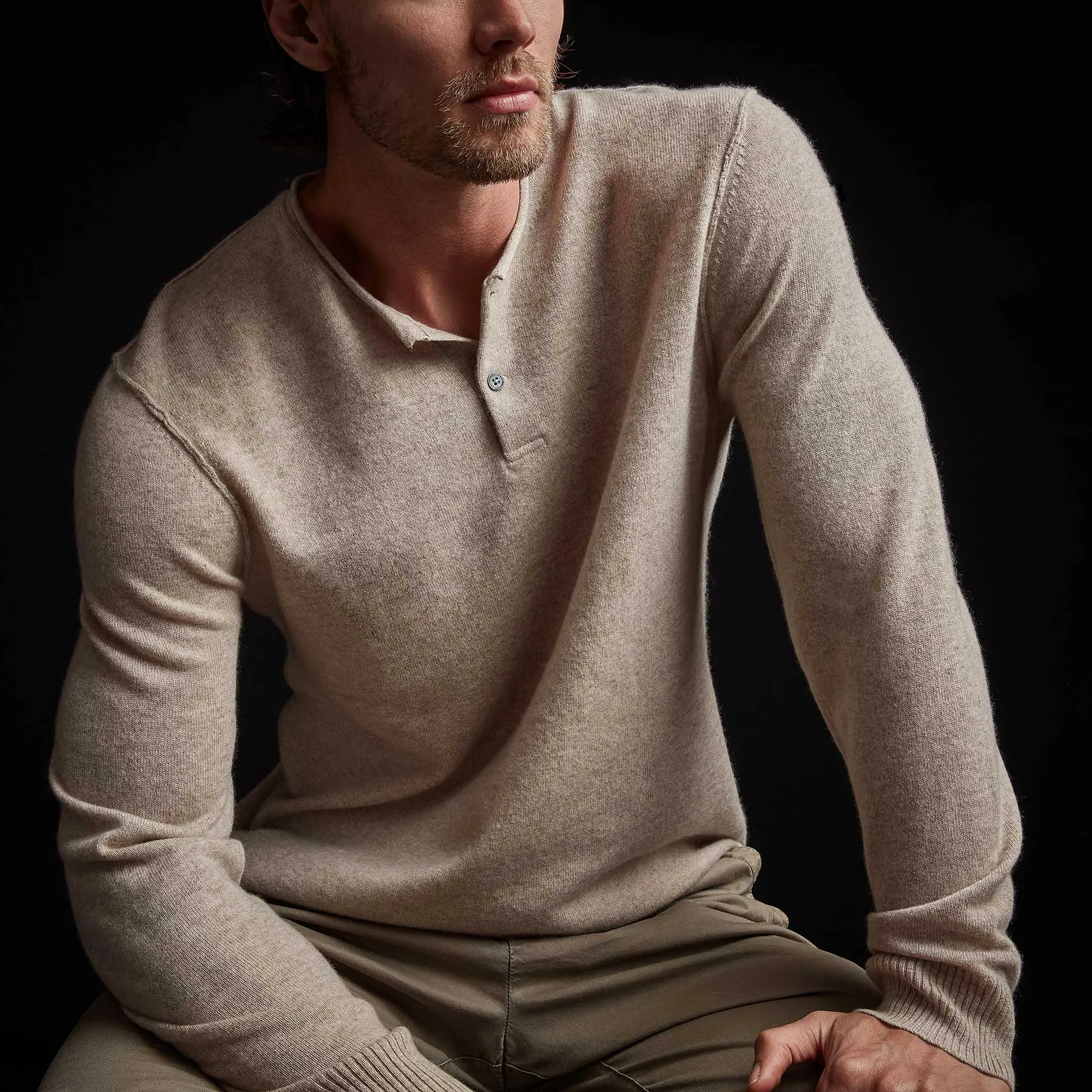 Recycled Cashmere Henley - Stone