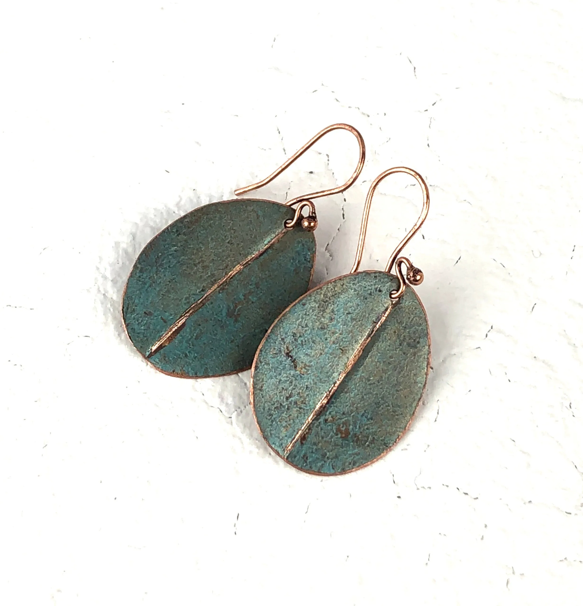 Recycled Copper Blue/Aqua Organic Boho Fashion Earrings