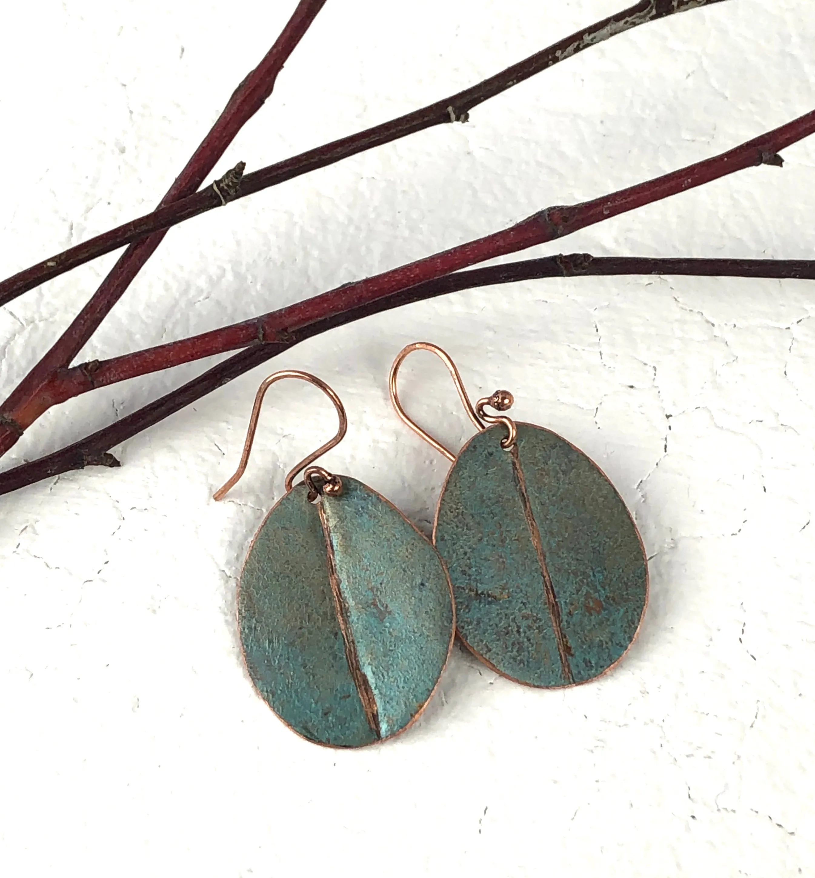 Recycled Copper Blue/Aqua Organic Boho Fashion Earrings
