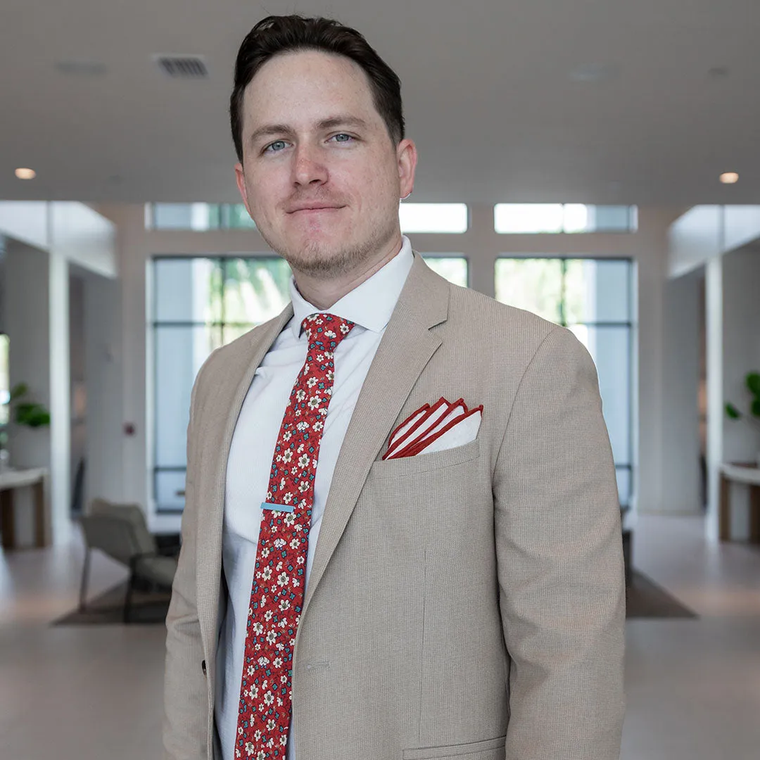 Red Border Linen Pocket Square