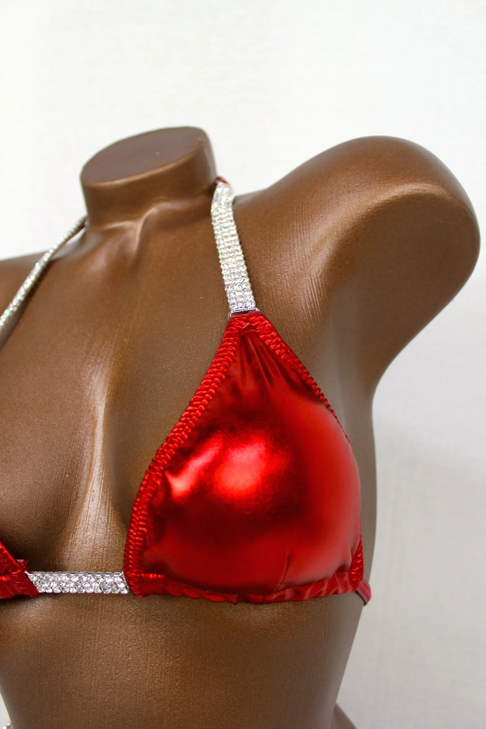Red Metallic Draping Sides Bikini Suit