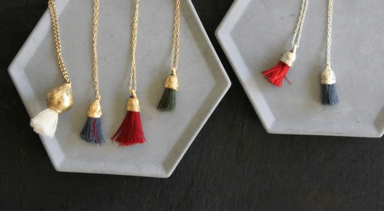 Red Tassel Organic Gold And Cotton Pendant