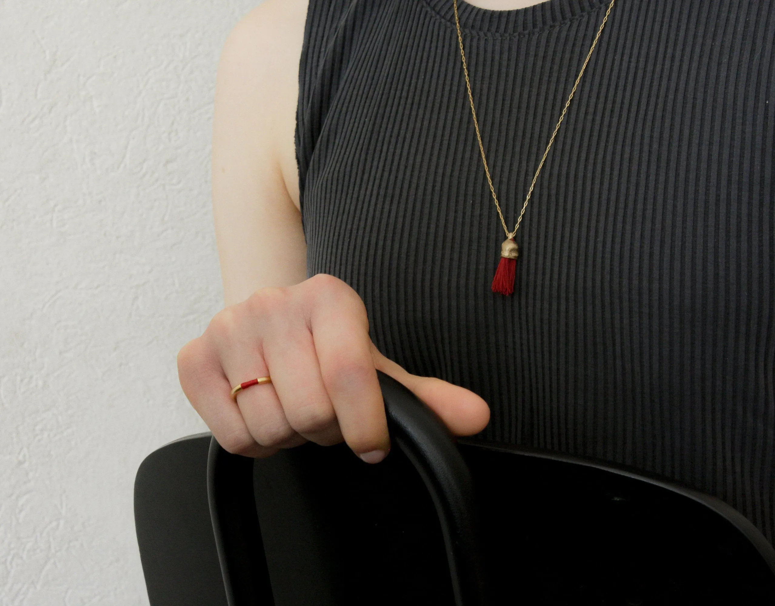 Red Tassel Organic Gold And Cotton Pendant