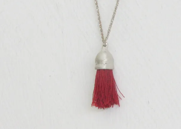 Red Tassel Organic Gold And Cotton Pendant