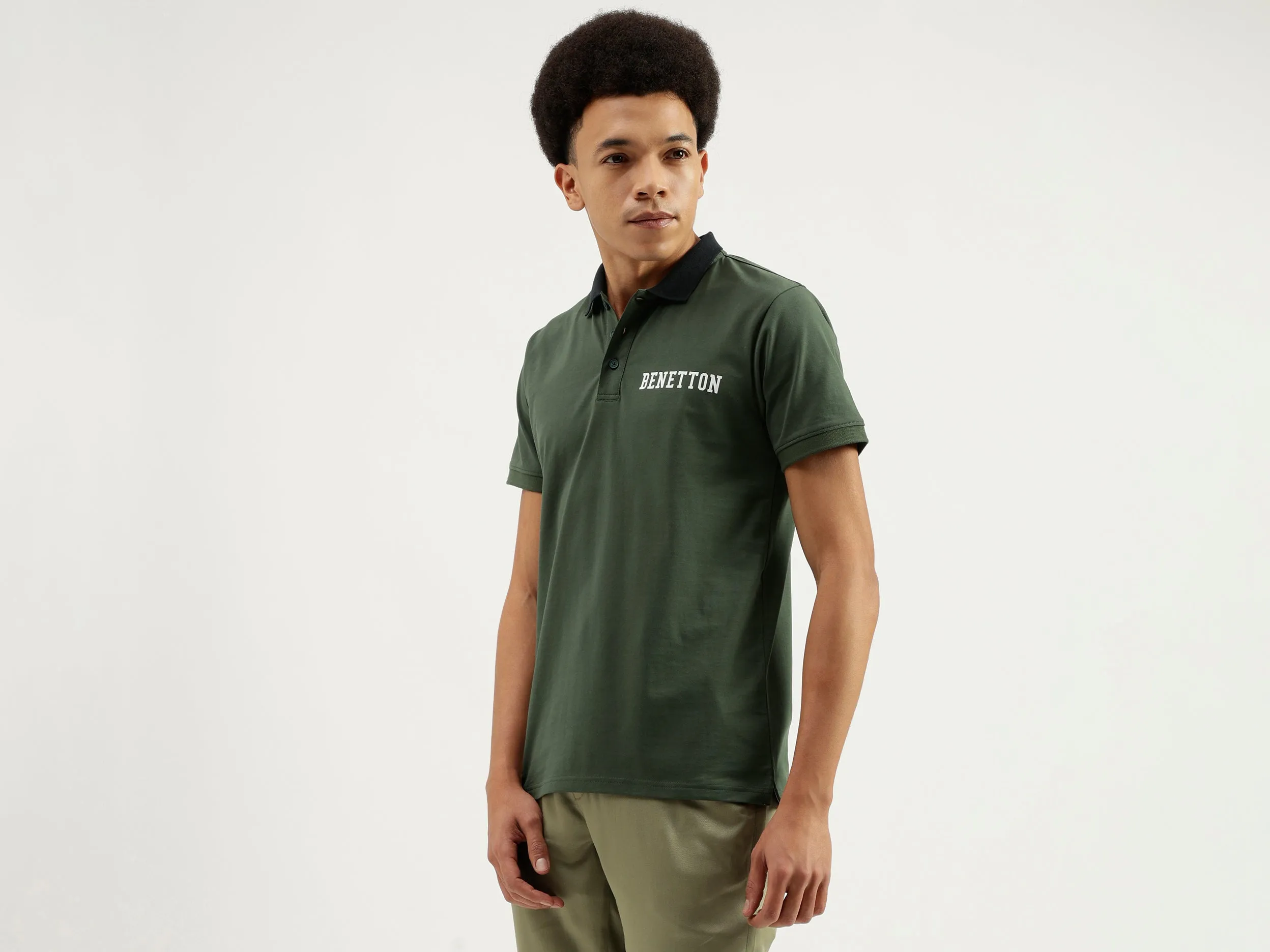 Regular Fit Polo Neck Typography Printed T-shirt