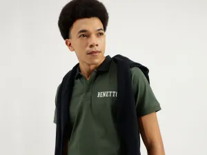 Regular Fit Polo Neck Typography Printed T-shirt