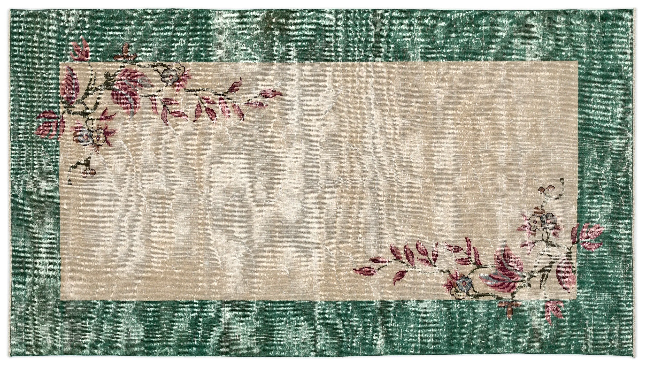 Retro Design Floral Over Dyed Vintage Rug 5'2'' x 9'4'' ft 157 x 285 cm