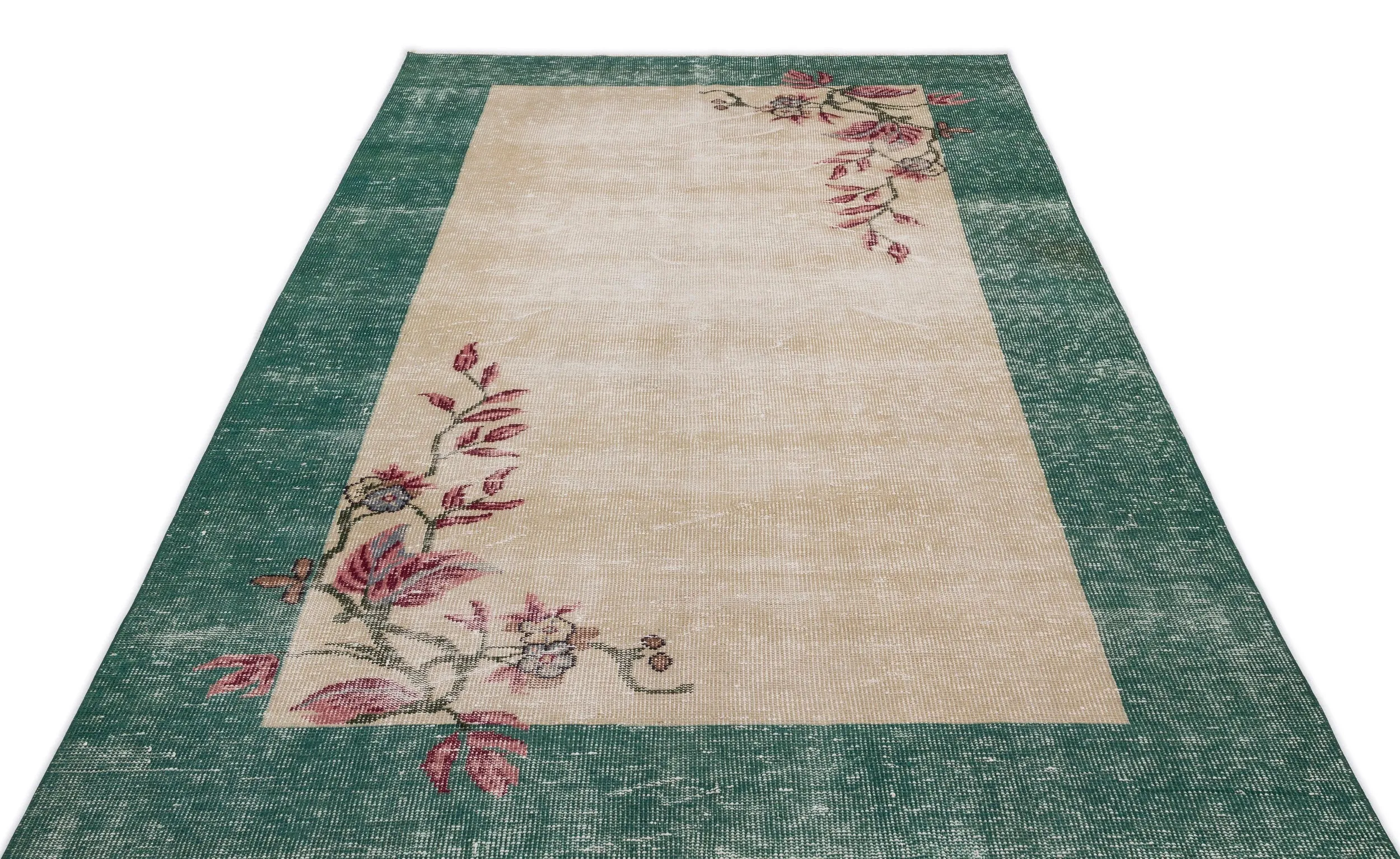 Retro Design Floral Over Dyed Vintage Rug 5'2'' x 9'4'' ft 157 x 285 cm