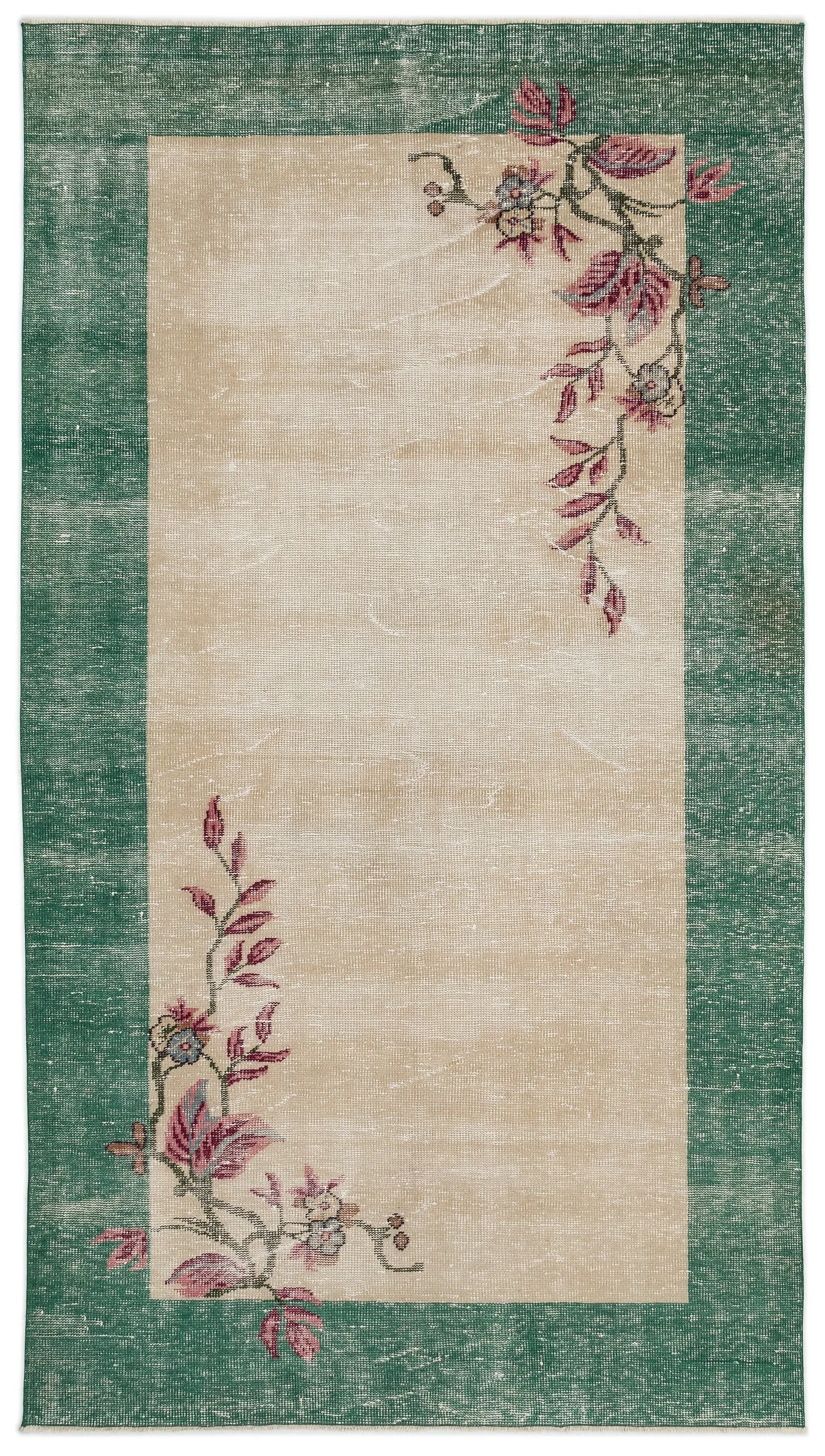 Retro Design Floral Over Dyed Vintage Rug 5'2'' x 9'4'' ft 157 x 285 cm