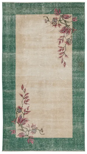 Retro Design Floral Over Dyed Vintage Rug 5'2'' x 9'4'' ft 157 x 285 cm