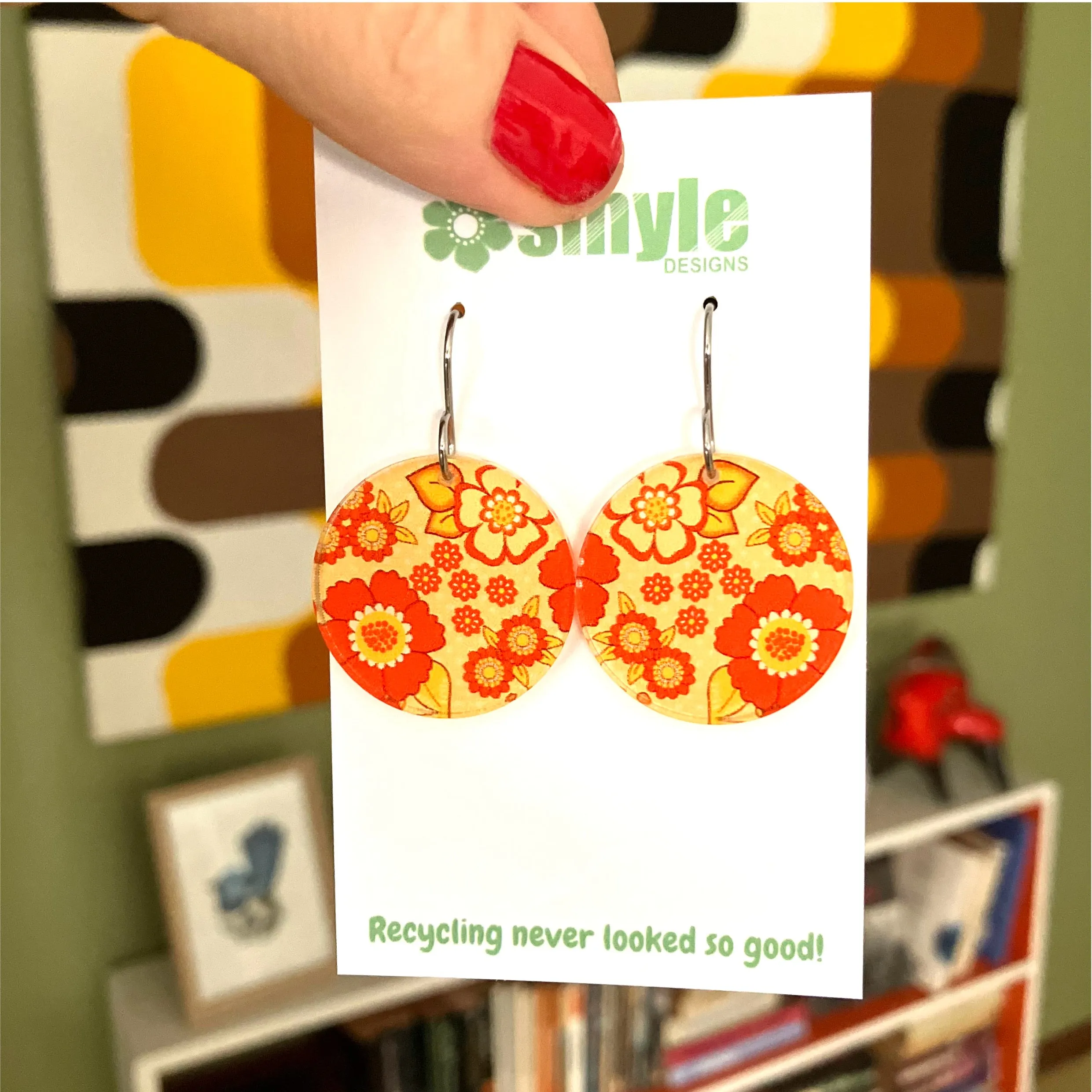 Retro Floral Orange Earrings
