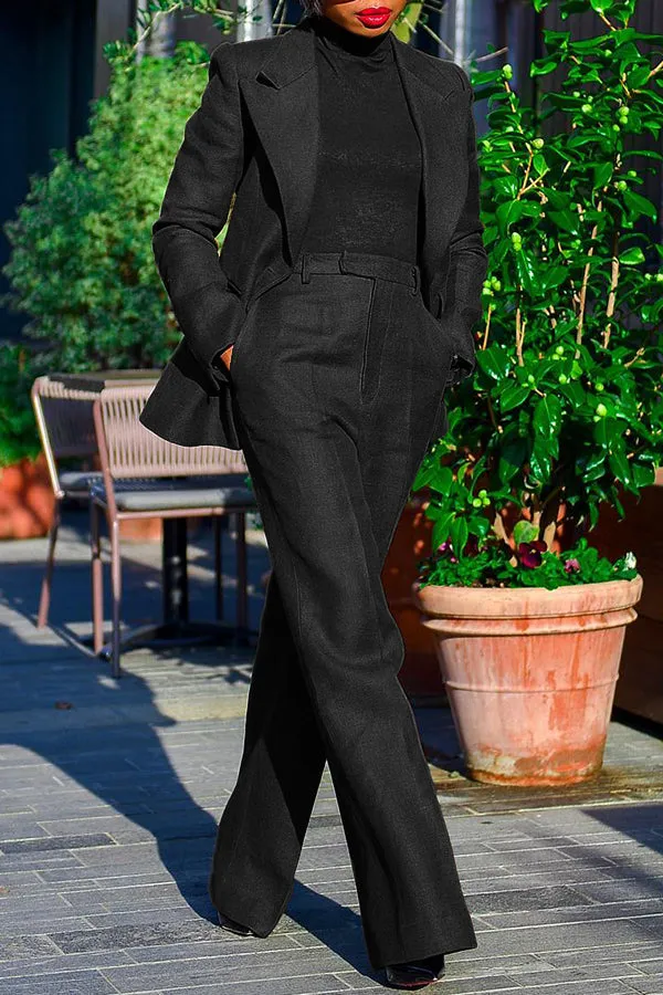 Retro Peak Collar Blazer & Tailored Pants Set