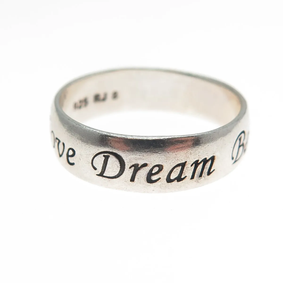 RJ GRAZIANO 925 Sterling Silver Vintage Love Dream Believe Band Ring Size 8.25