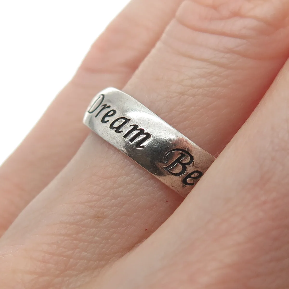 RJ GRAZIANO 925 Sterling Silver Vintage Love Dream Believe Band Ring Size 8.25