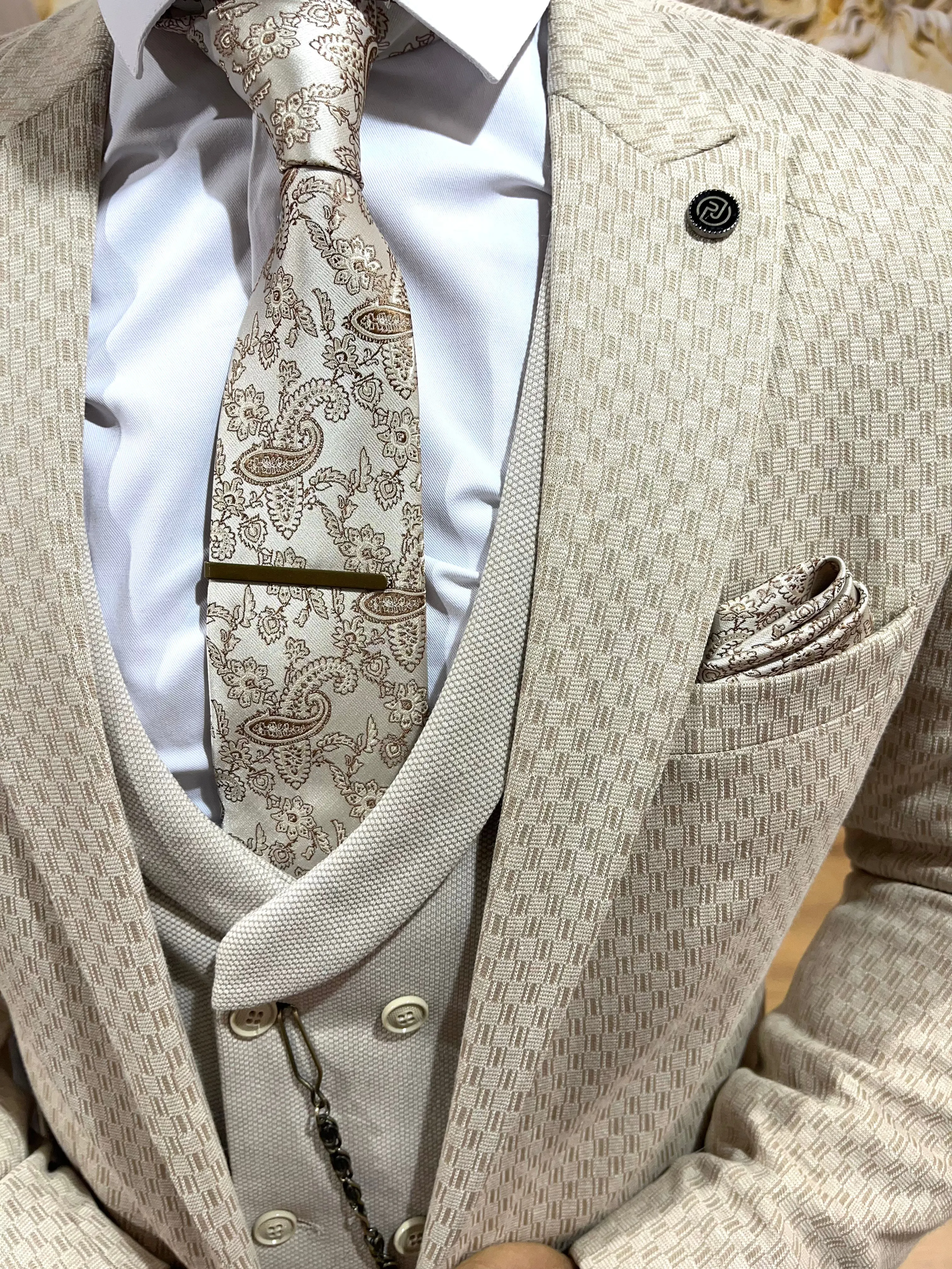 Robson - Cream/Beige 3 Piece Suit