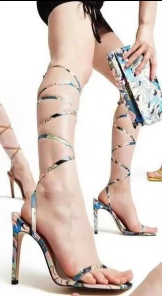 Roman Square Toe Stiletto Sandals