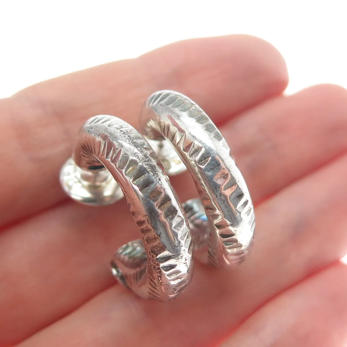 ROSATO 925 Sterling Silver Vintage Italy Oxidized Half Hoop Earrings