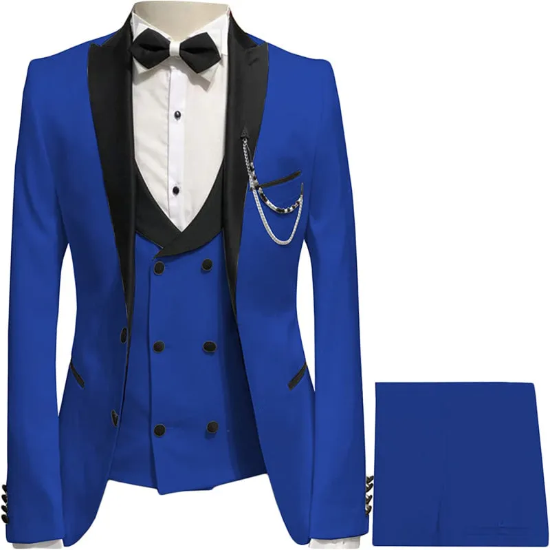Royal Blue Peaked Lapel Three Pieces Slim Fit Prom Suits Groomen Suits
