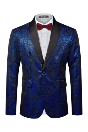Royal Blue Shawl Lapel Jacquard Wedding Suit for Men