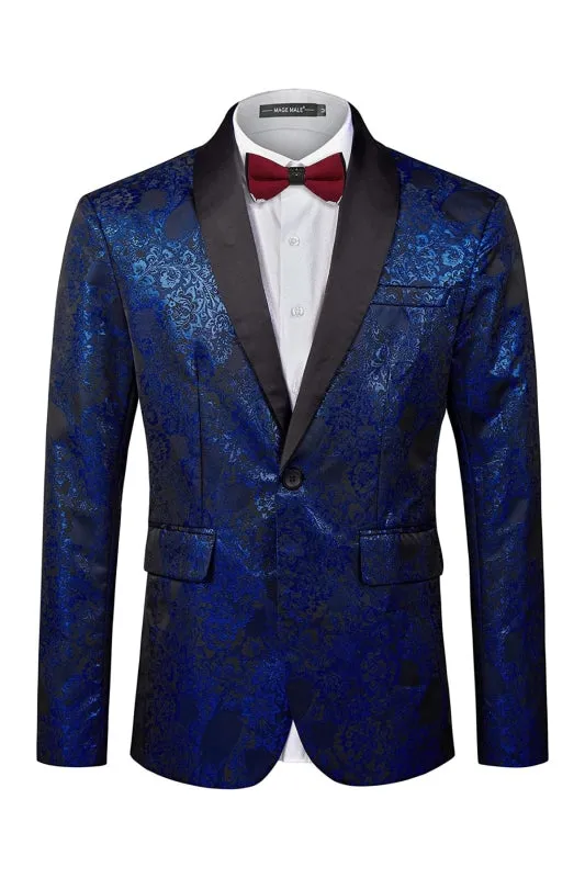 Royal Blue Shawl Lapel Jacquard Wedding Suit for Men