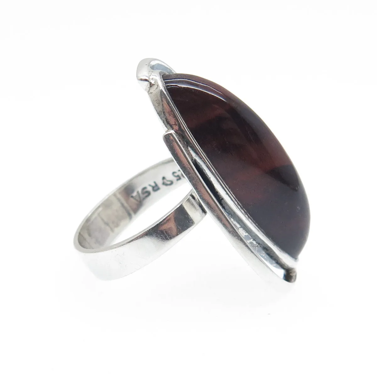 RSA South Africa Sterling Silver Vintage Real Tiger Eye Modernist Ring Size 5