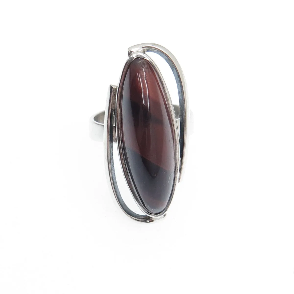 RSA South Africa Sterling Silver Vintage Real Tiger Eye Modernist Ring Size 5