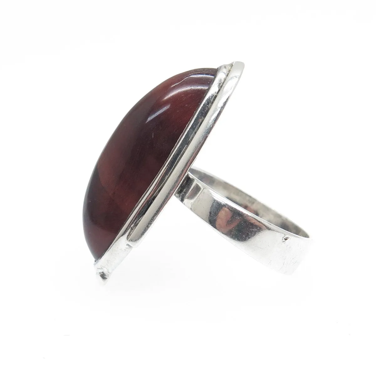 RSA South Africa Sterling Silver Vintage Real Tiger Eye Modernist Ring Size 5