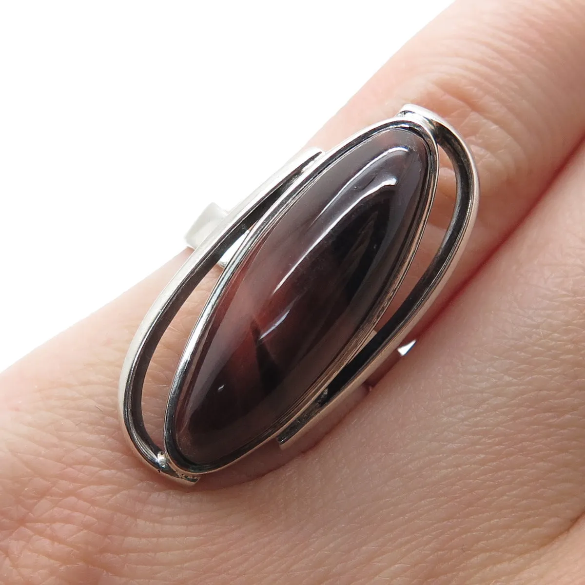 RSA South Africa Sterling Silver Vintage Real Tiger Eye Modernist Ring Size 5