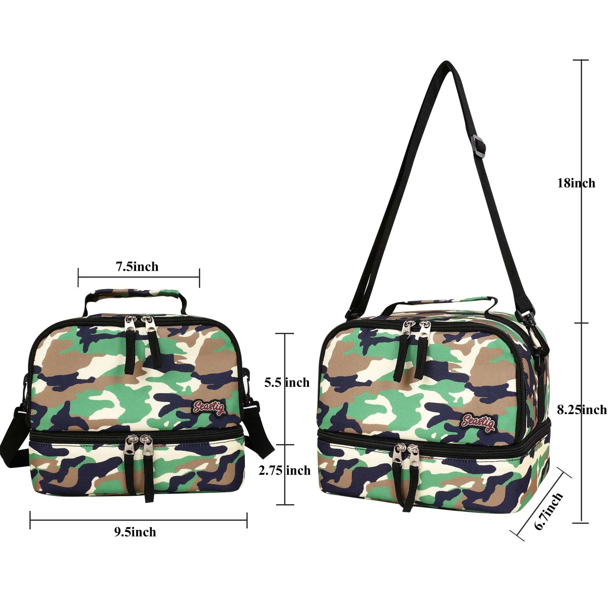 seastig Camo Rolling Backpack 18 inch with Lunch Box and Pencil Case Set