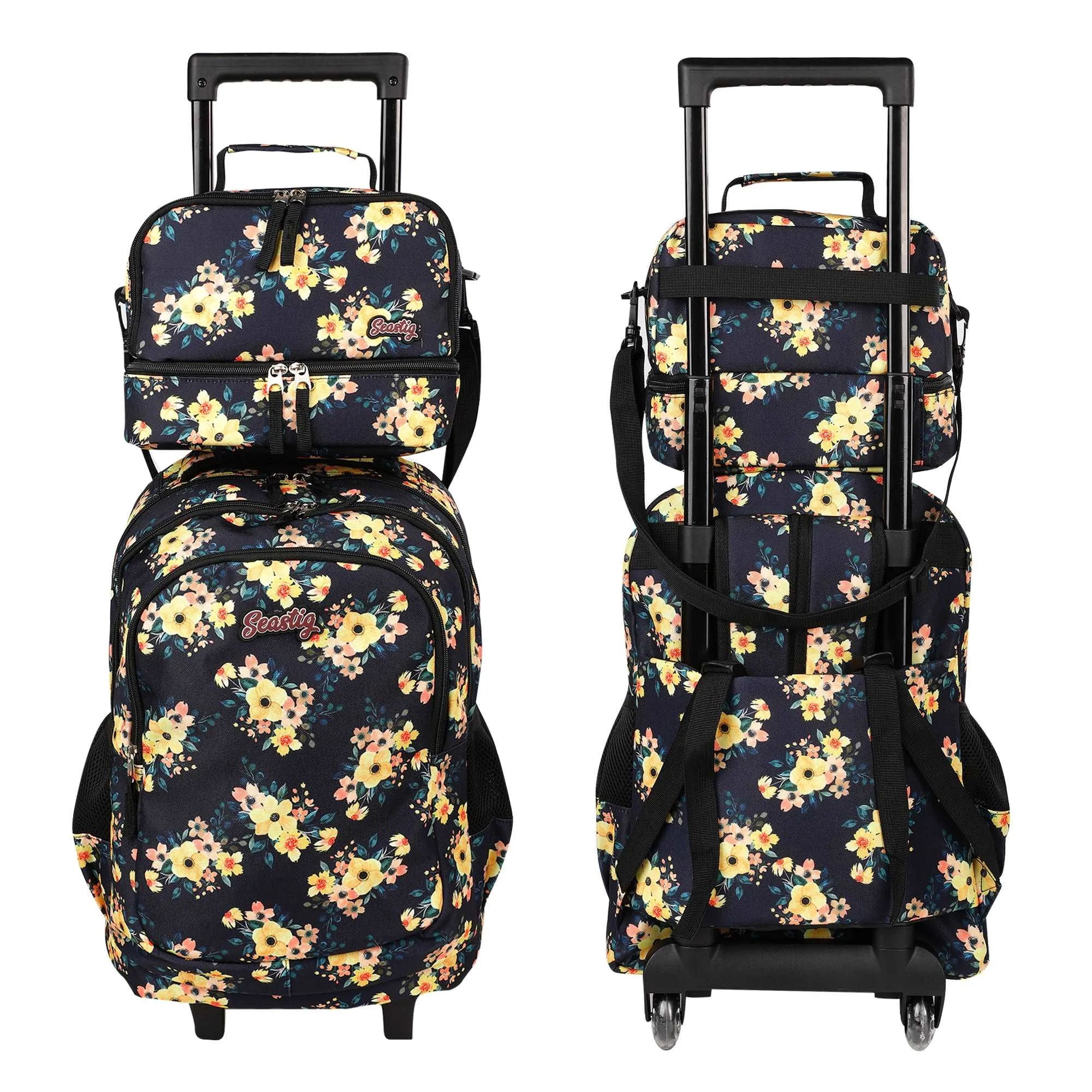seastig Yellow Flower Rolling Backpack 18 inch Backpack with Wheels