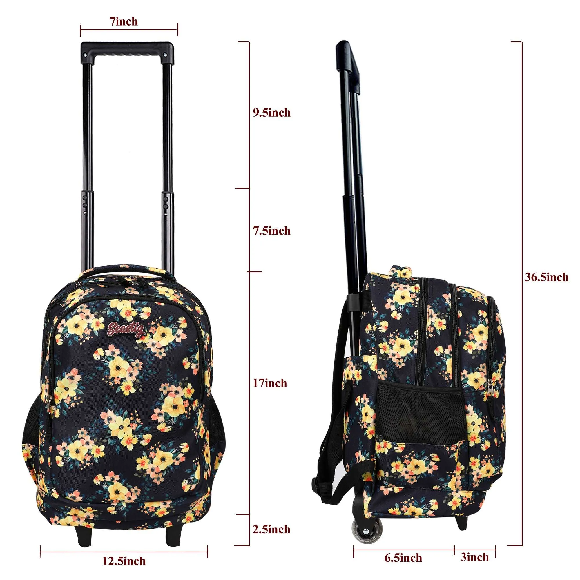 seastig Yellow Flower Rolling Backpack 18 inch Backpack with Wheels