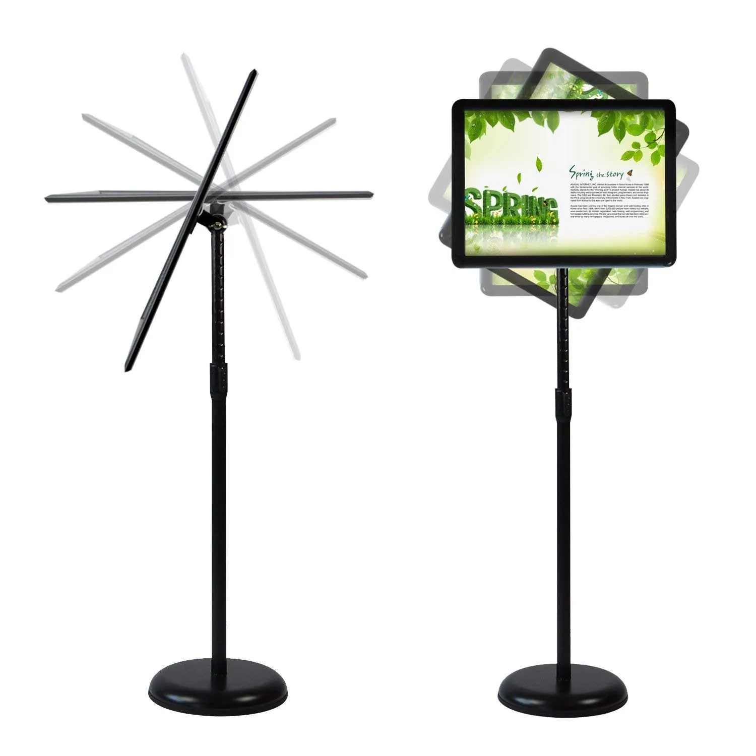 Sign Stand Holder Adjustable Sign Holder Standing Floor Poster Stand for 8.5x11 inches,HUAZI Both Vertical & Horizontal View Displayed,Snap-Open Frame with Round Safety Corner for School Church Business Show,Black